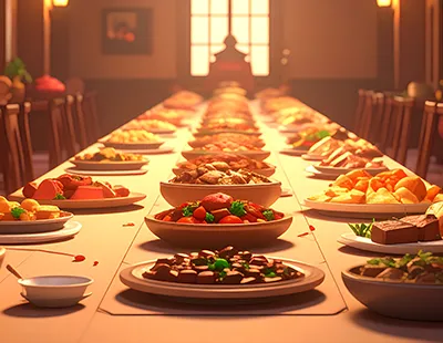 Un festin sur une longue table