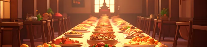 Un festin sur une longue table